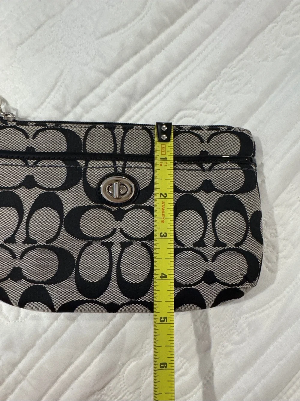 New Coach Signature Canvas Wristlet in Black  with Turnlock